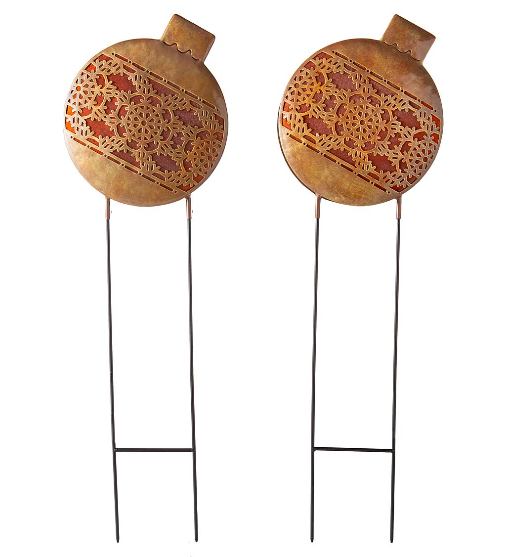 Oversized Lighted Christmas Ornament Garden Stakes, Set of 2