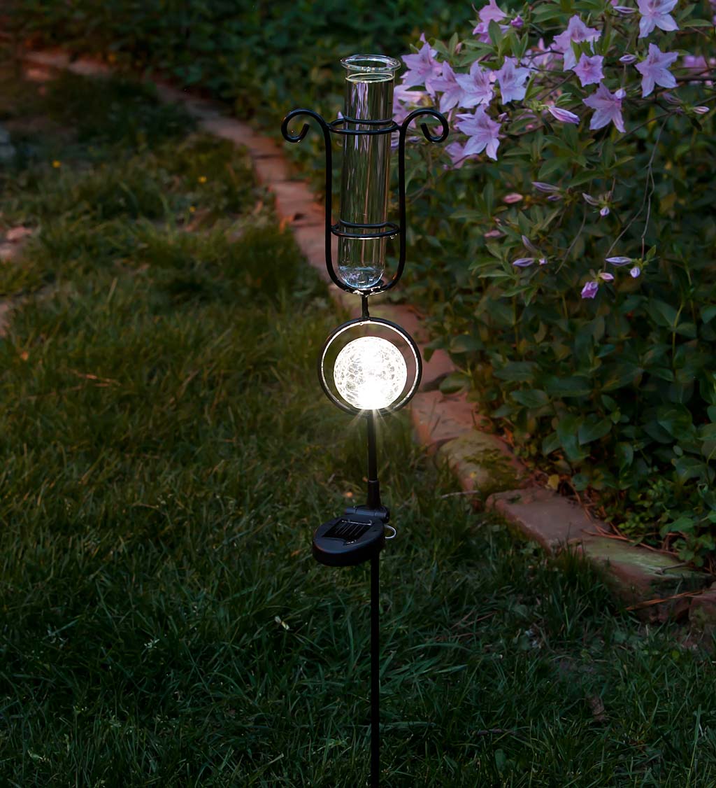 Rain Gauge with Crackle Glass Solar Orb