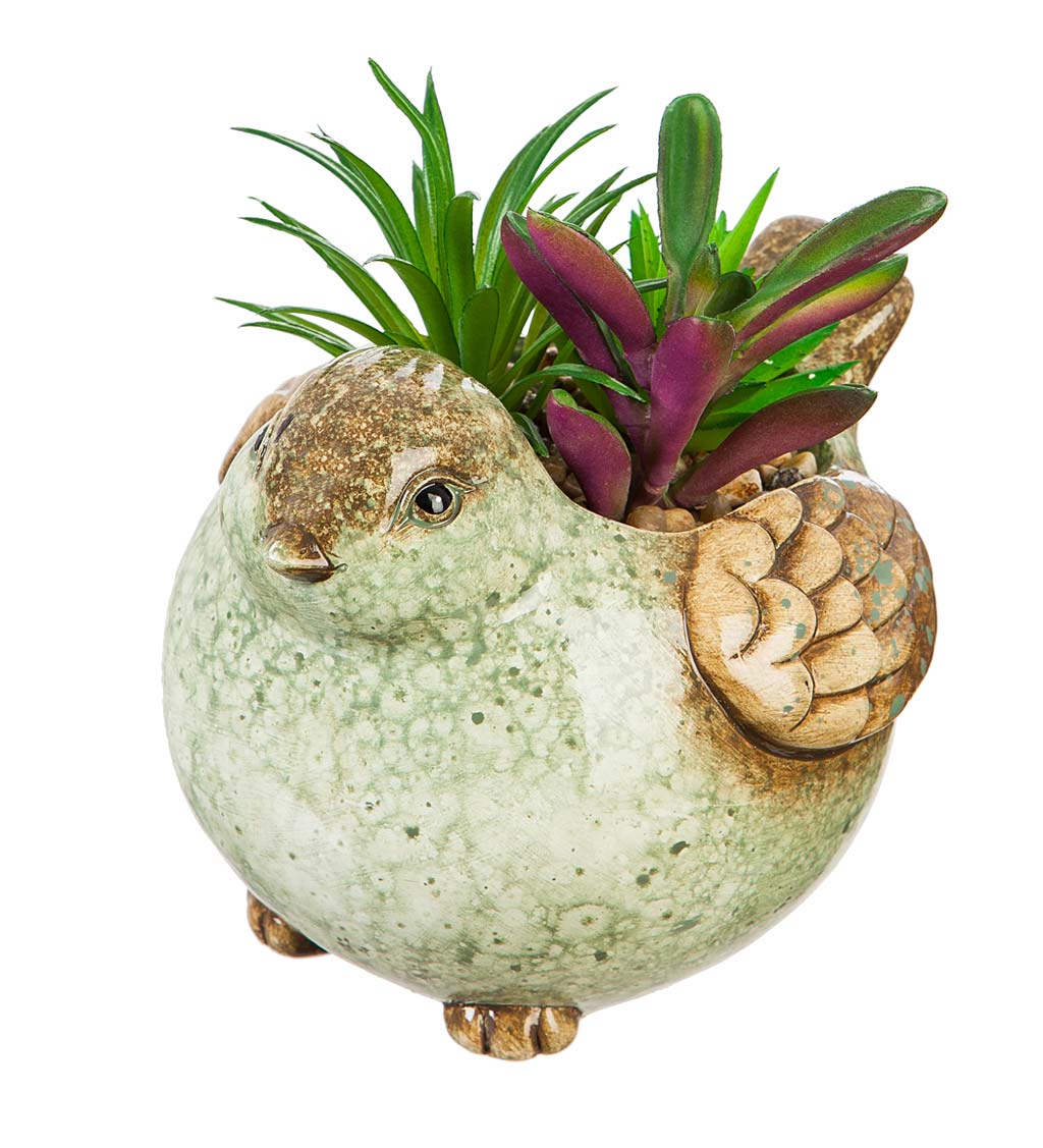 Ceramic Bird Planter with Faux Succulents