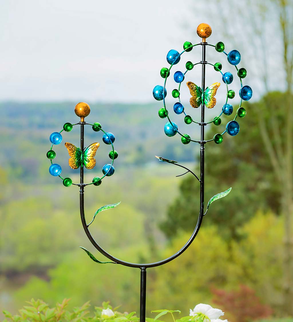 Two Tiered Butterfly Metal Wind Spinner