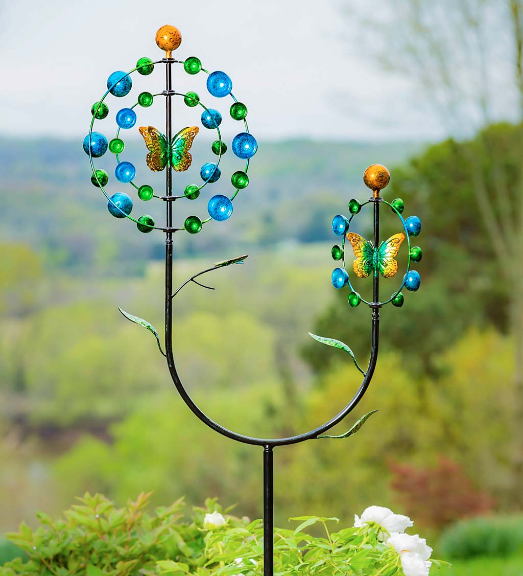 Two Tiered Butterfly Metal Wind Spinner