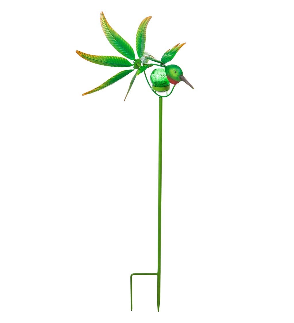 Solar Hummingbird Metal Wind Spinner with Glass Orb