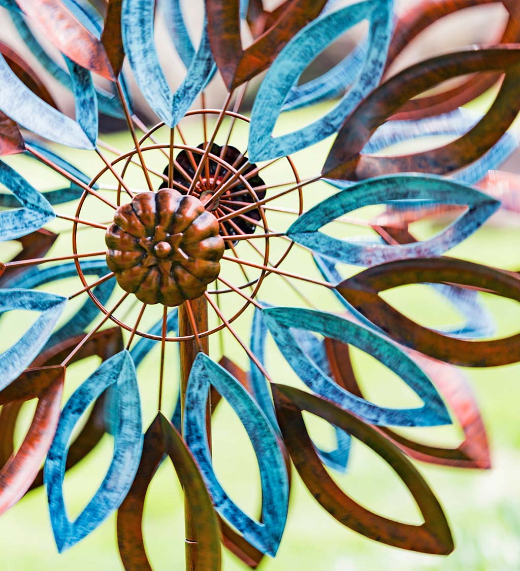 Verdigris and Copper Leaves Metal Wind Spinner