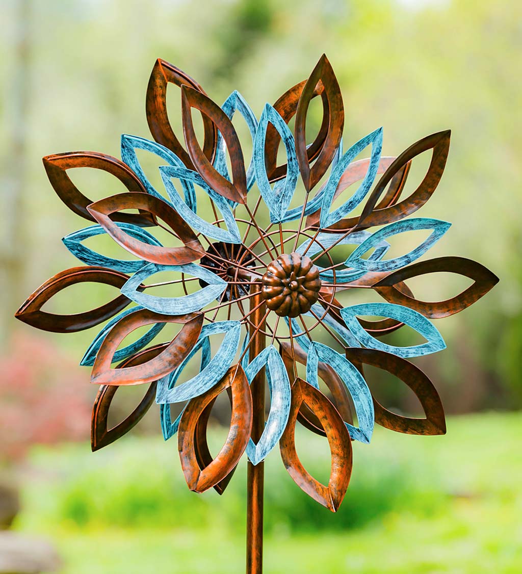 Verdigris and Copper Leaves Metal Wind Spinner