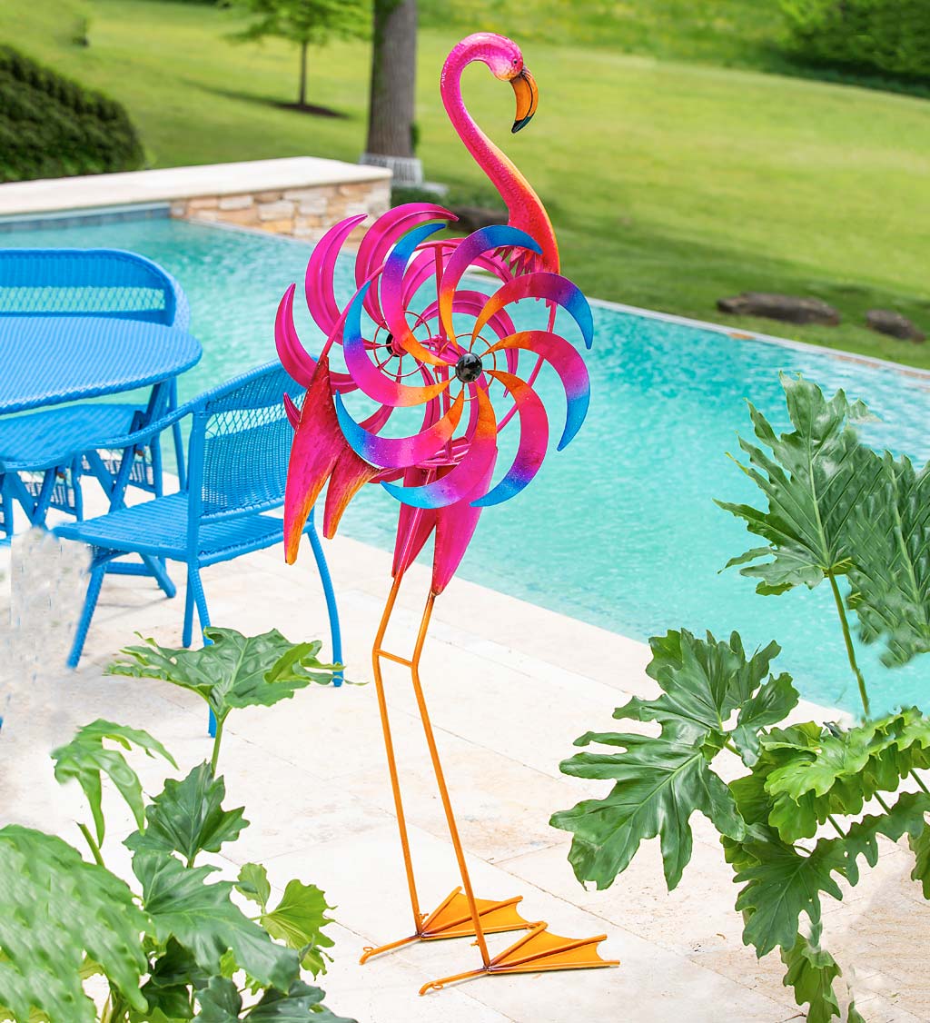 Free-Standing Pink Flamingo Wind Spinner