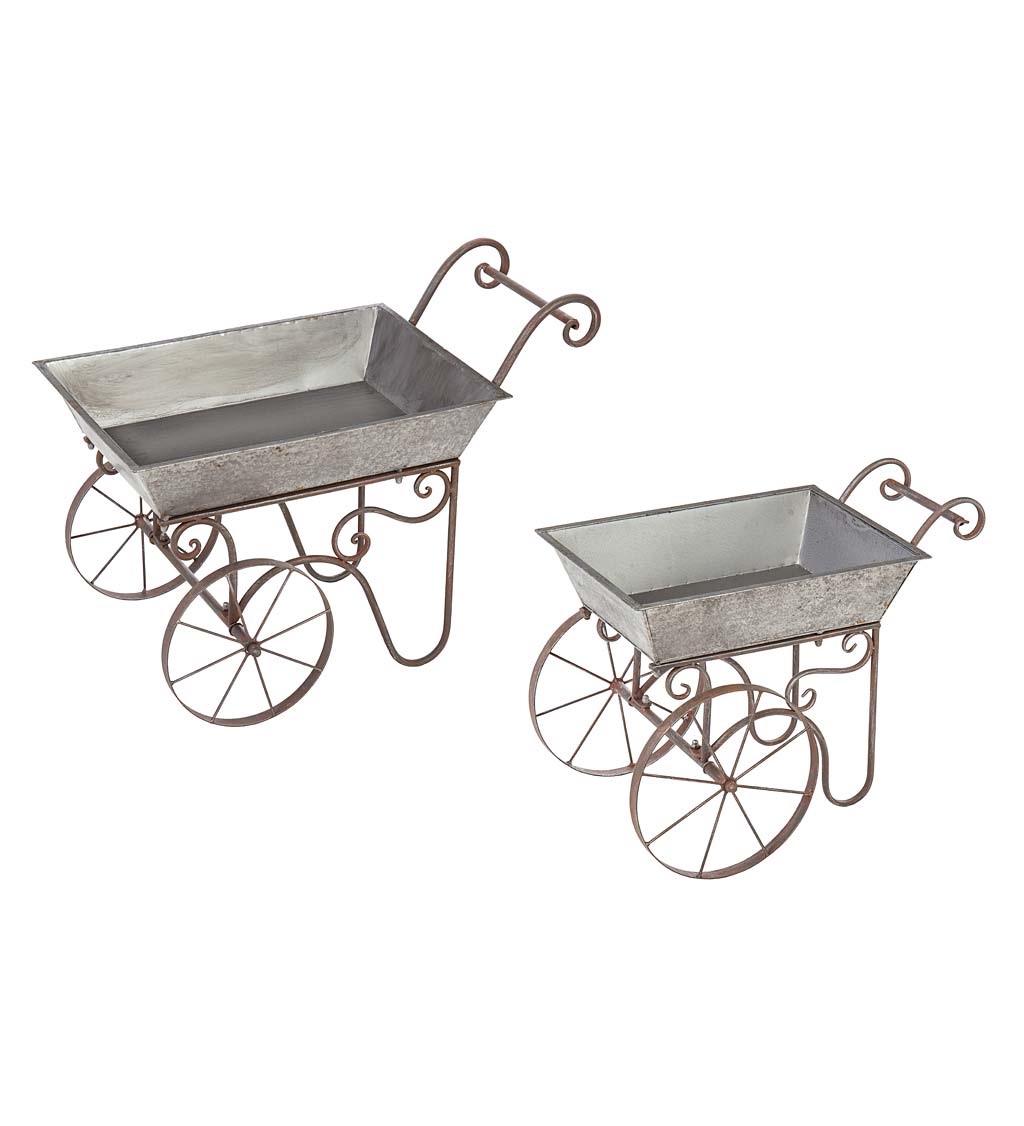 Galvanized Metal Wheelbarrow Planters, Set of 2