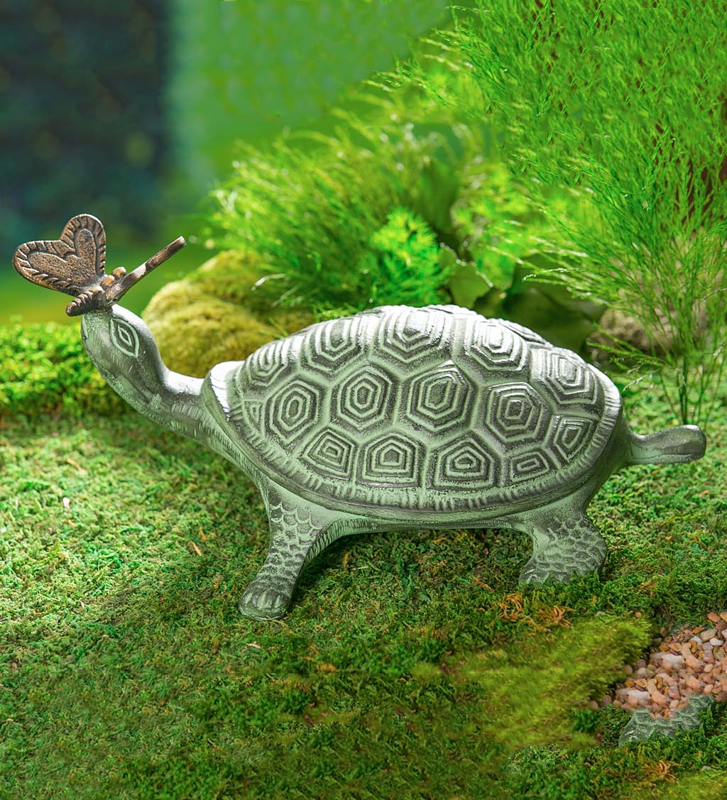 Tortoise and Butterfly Metal Garden Statue