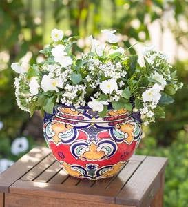 Authentic Mexican Talavera Ceramic Standing Planter Pot - Red