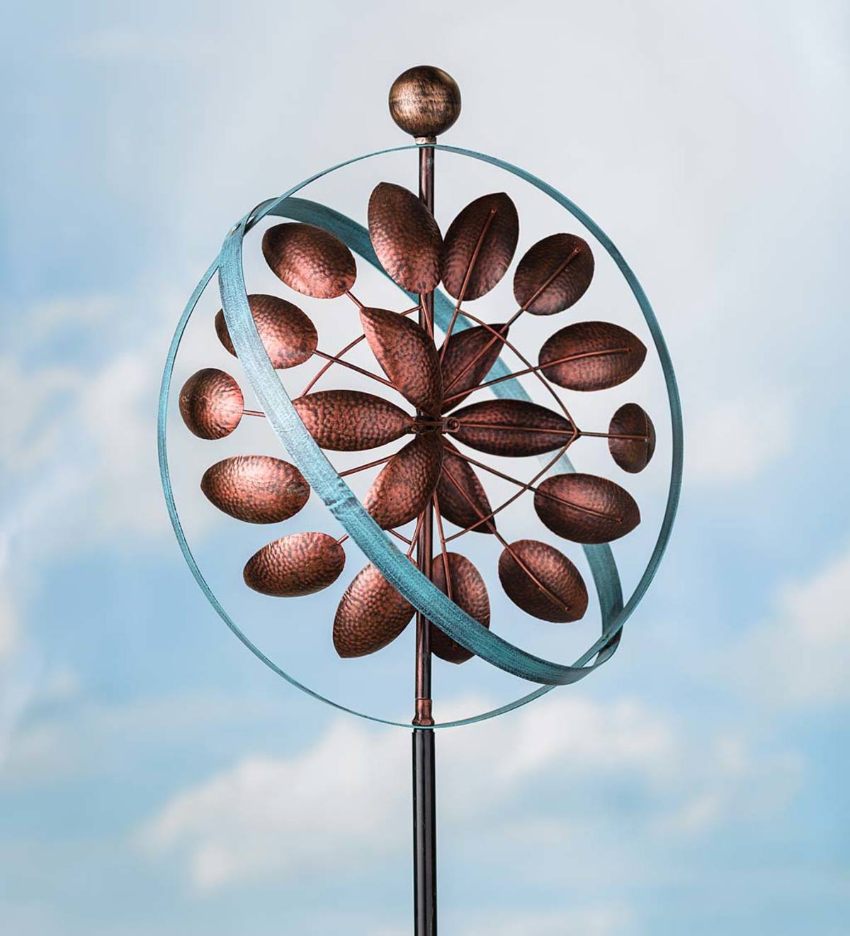 Copper and Verdigris Armillary Sphere Wind Spinner