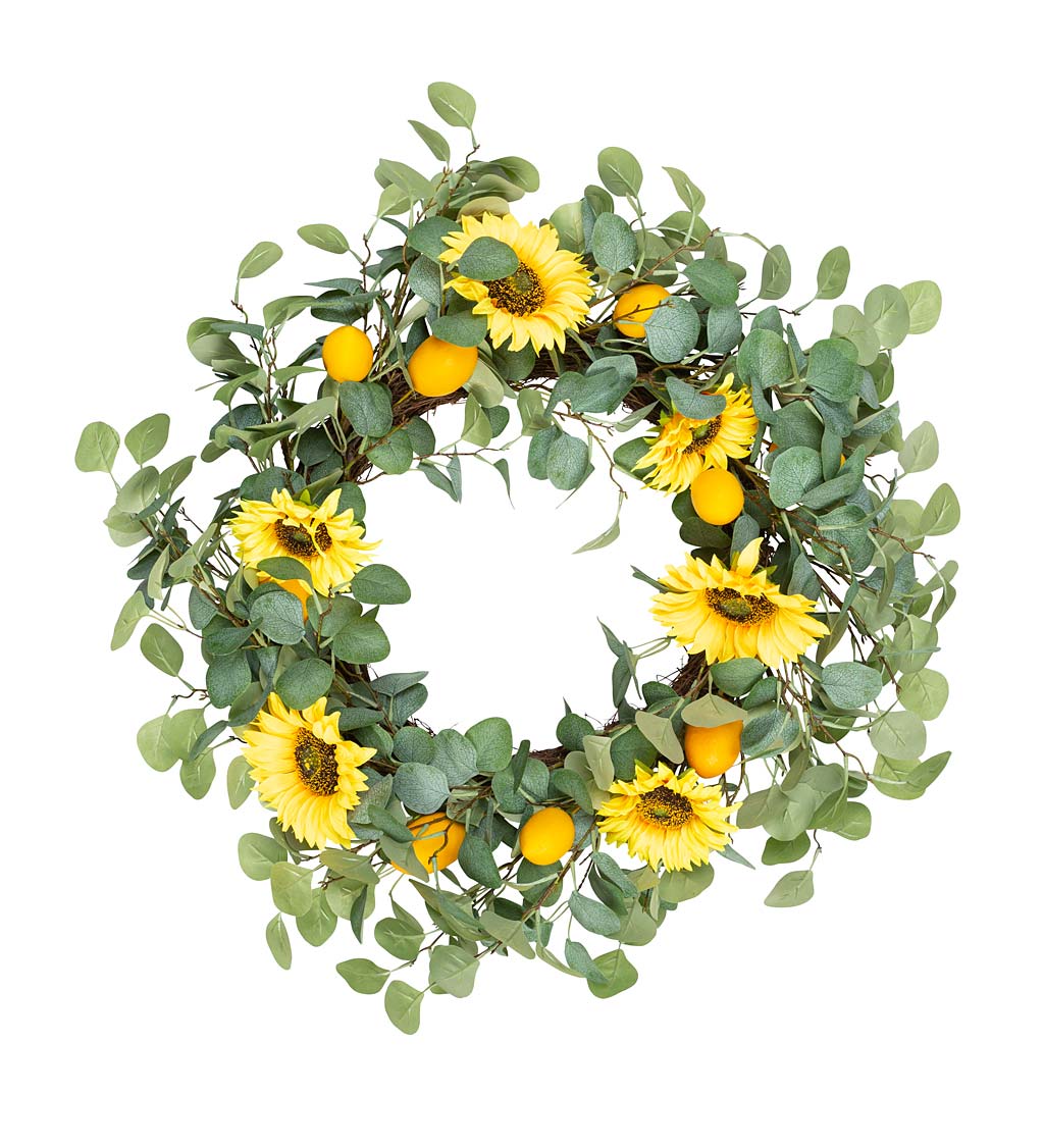 Faux Sunflower, Lemon and Eucalyptus Wreath