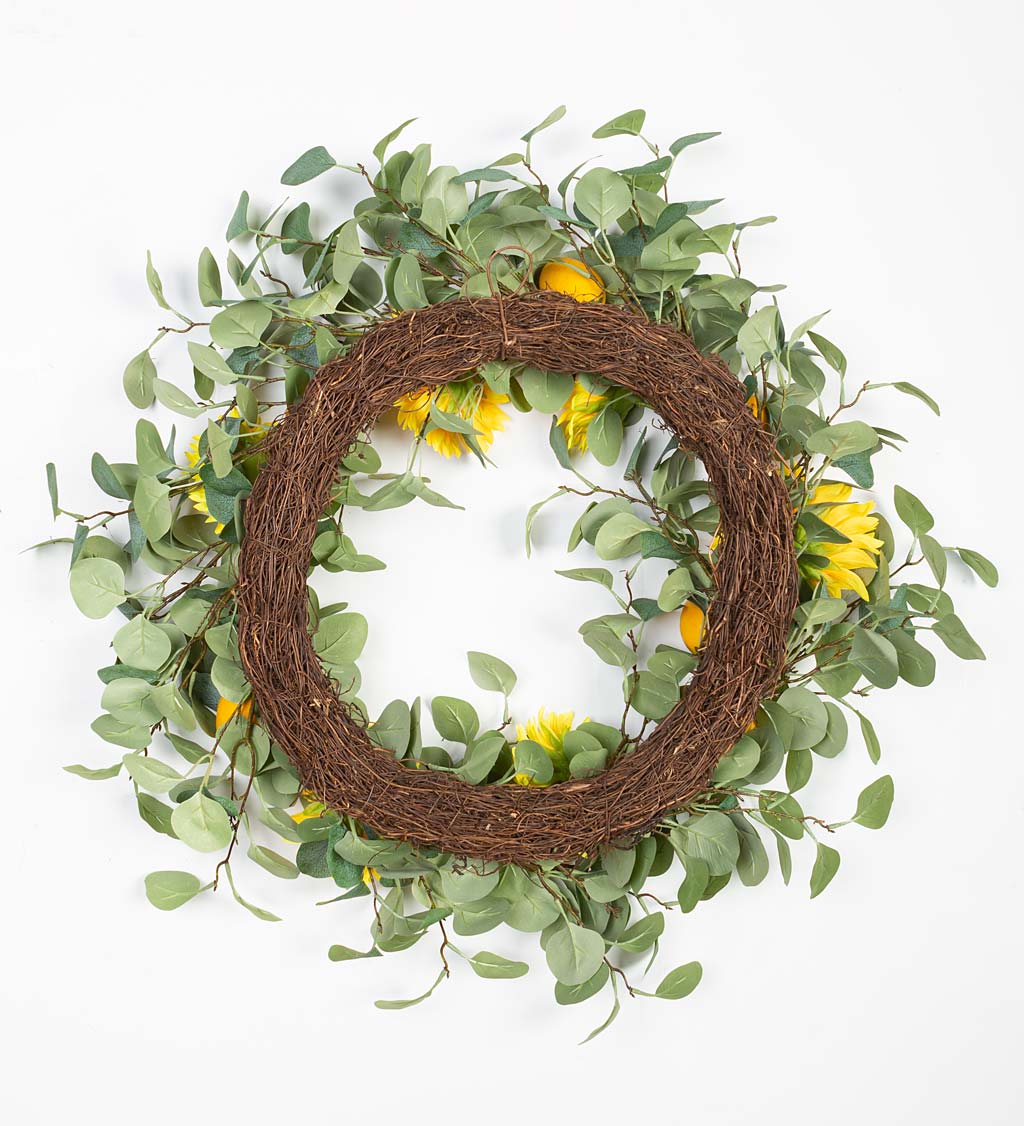 Faux Sunflower, Lemon and Eucalyptus Wreath