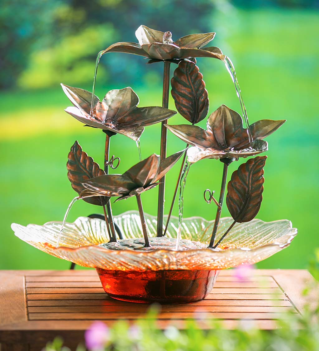 Bronze Flower Tabletop Glass Water Fountain