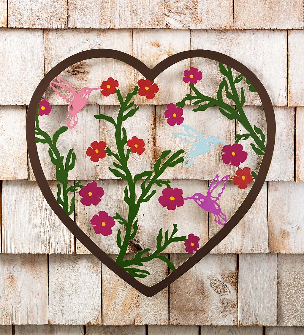 Indoor/Outdoor Hummingbird And Heart Wall Art