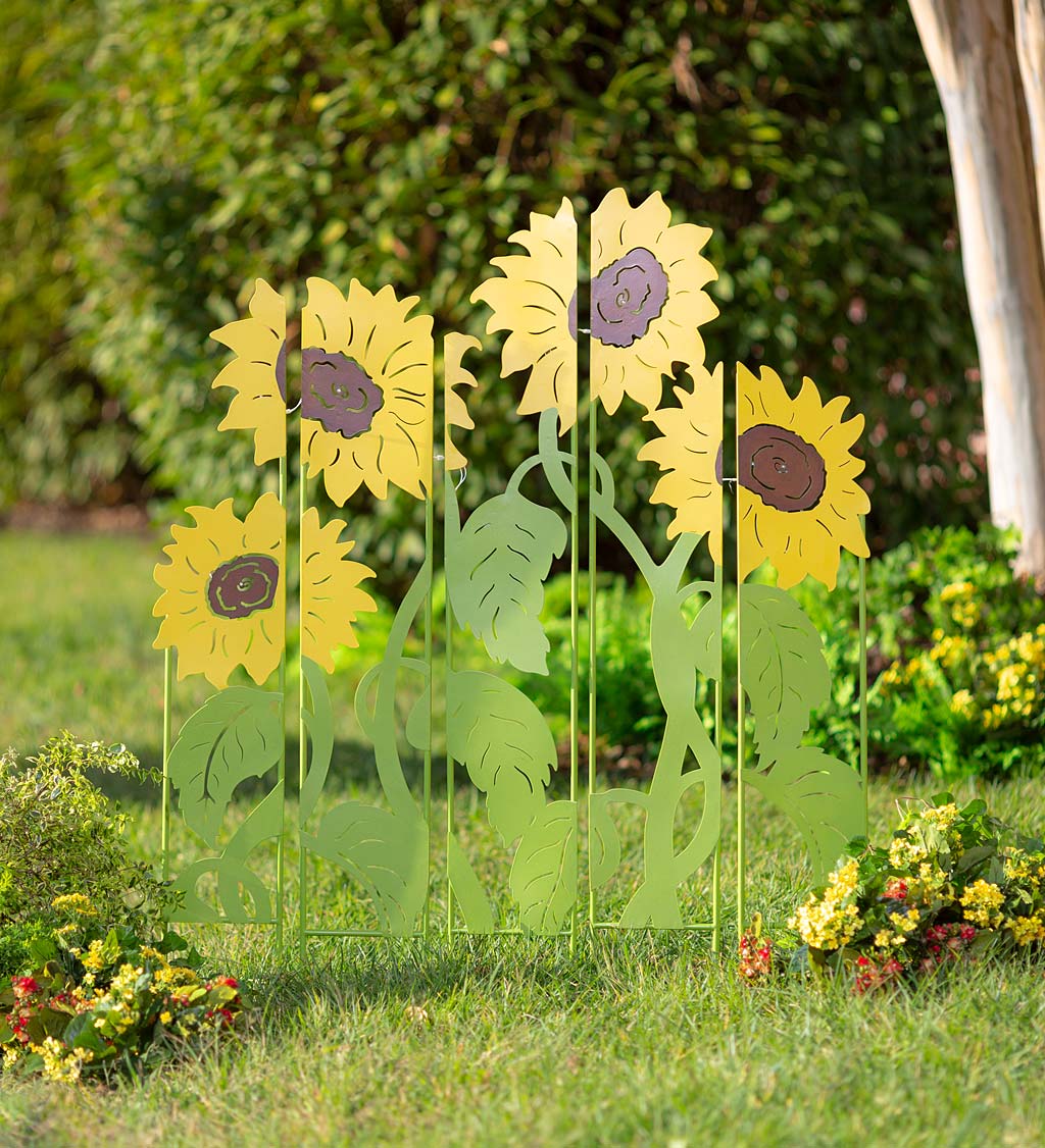 Sunflower Garden Lighted Landscape Panel Stakes, Set of 5