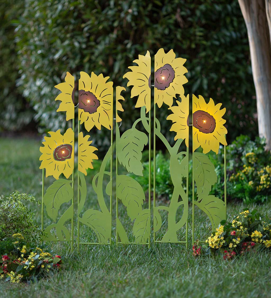 Sunflower Garden Lighted Landscape Panel Stakes, Set of 5