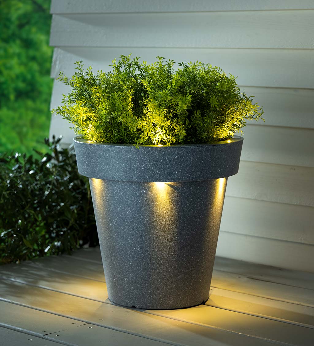 Outdoor Fiberglass Planter with Solar Lights