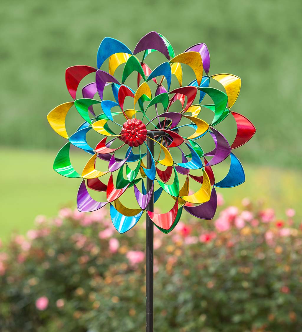 Multicolor Zinnia Wind Spinner With Dual Rotors