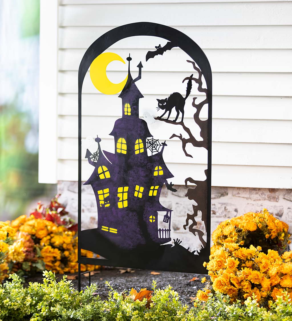 Metal Halloween Trellises In Witch And Haunted House Designs