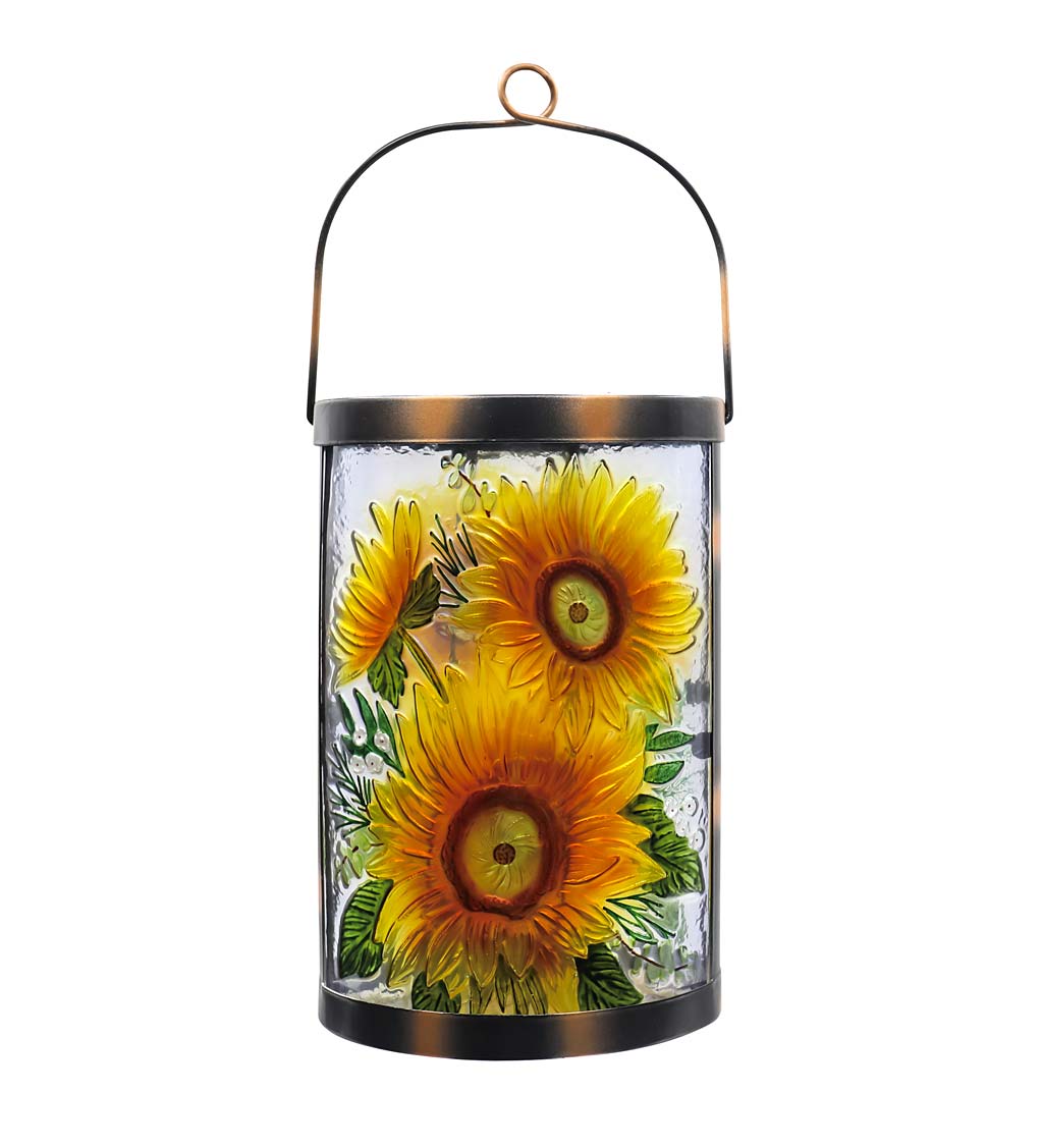 Glass Sunflower Solar Lantern with Hanging Handle