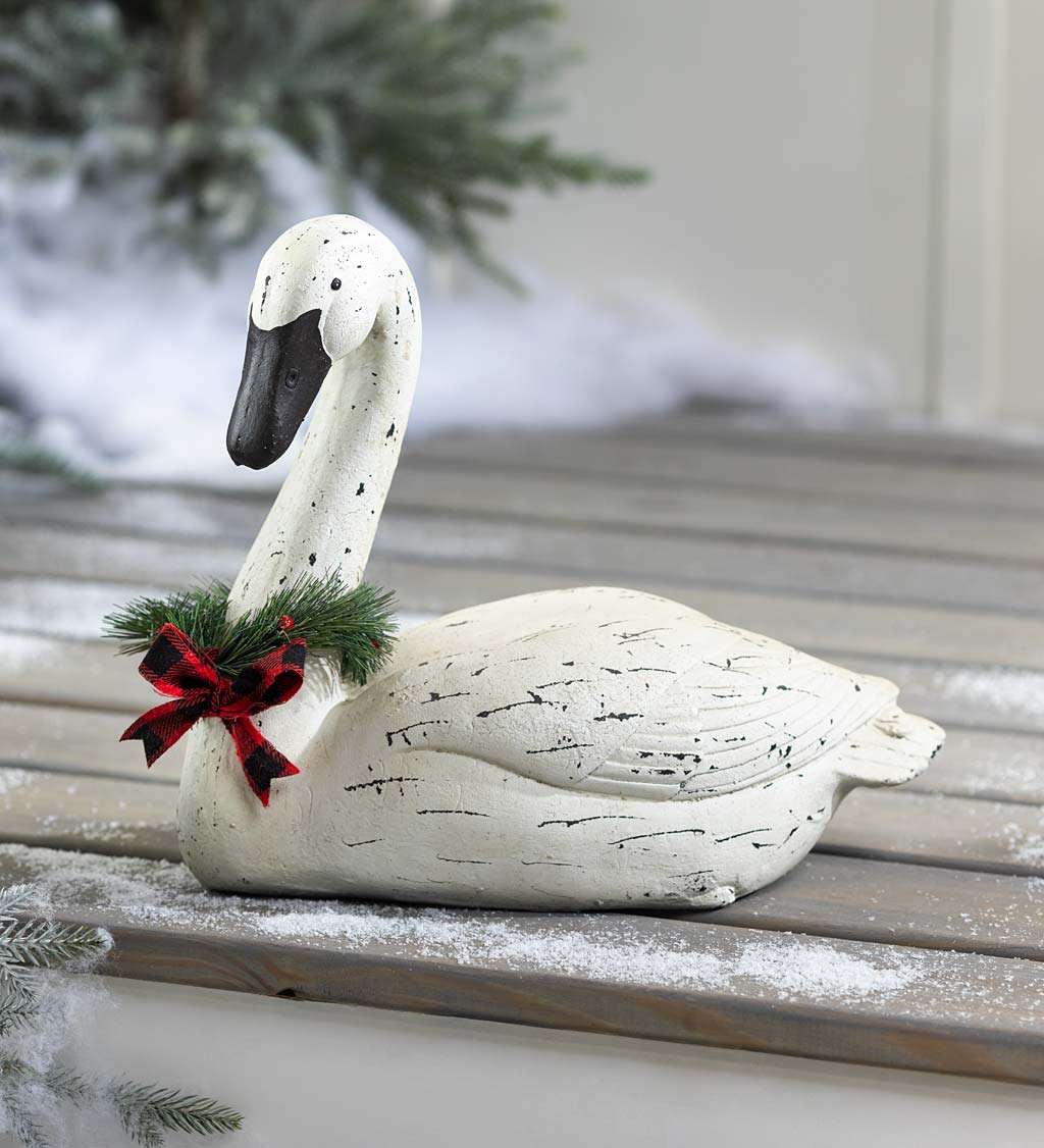 Holiday Swan Statue with Head Down