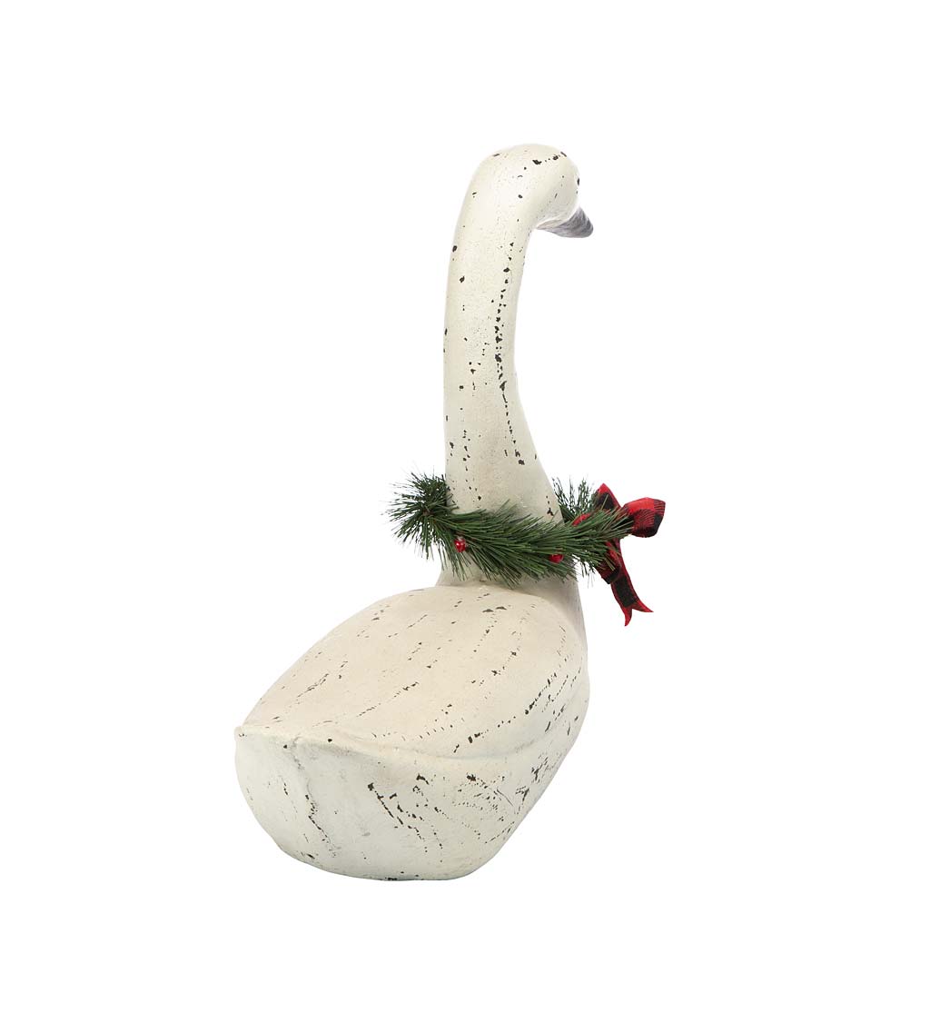 Holiday Swan Statue with Head Down