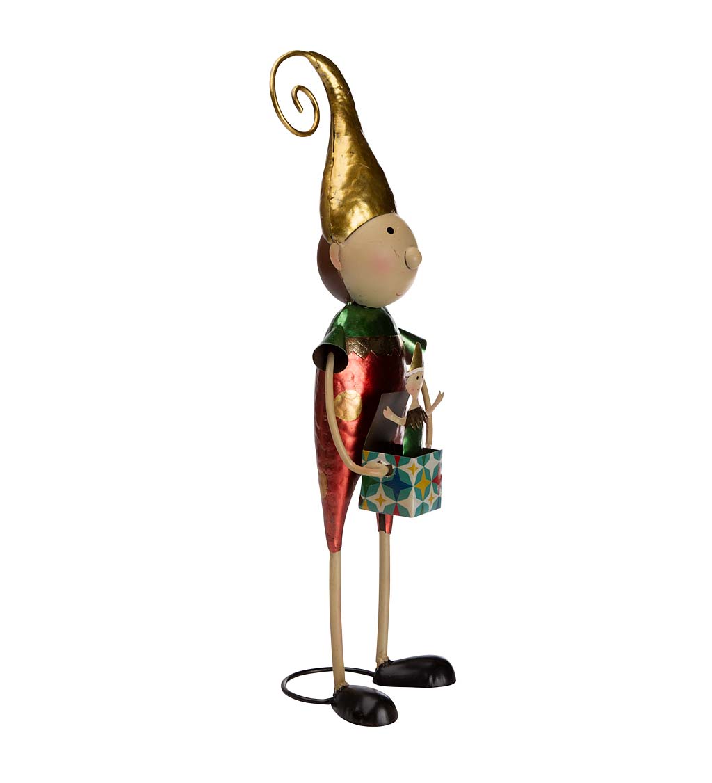 Metal Elf With Yellow Hat Christmas Garden Statue