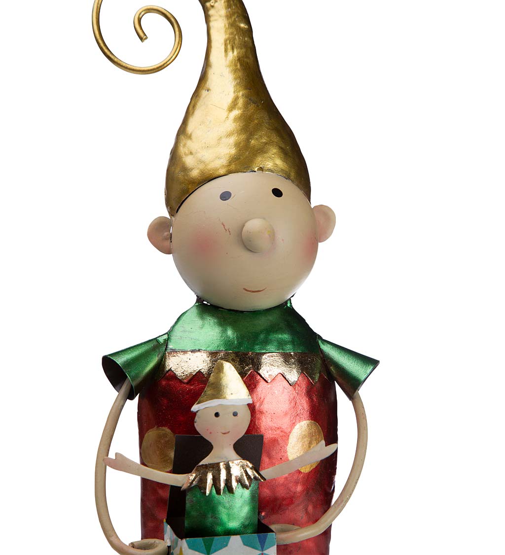 Metal Elf With Yellow Hat Christmas Garden Statue