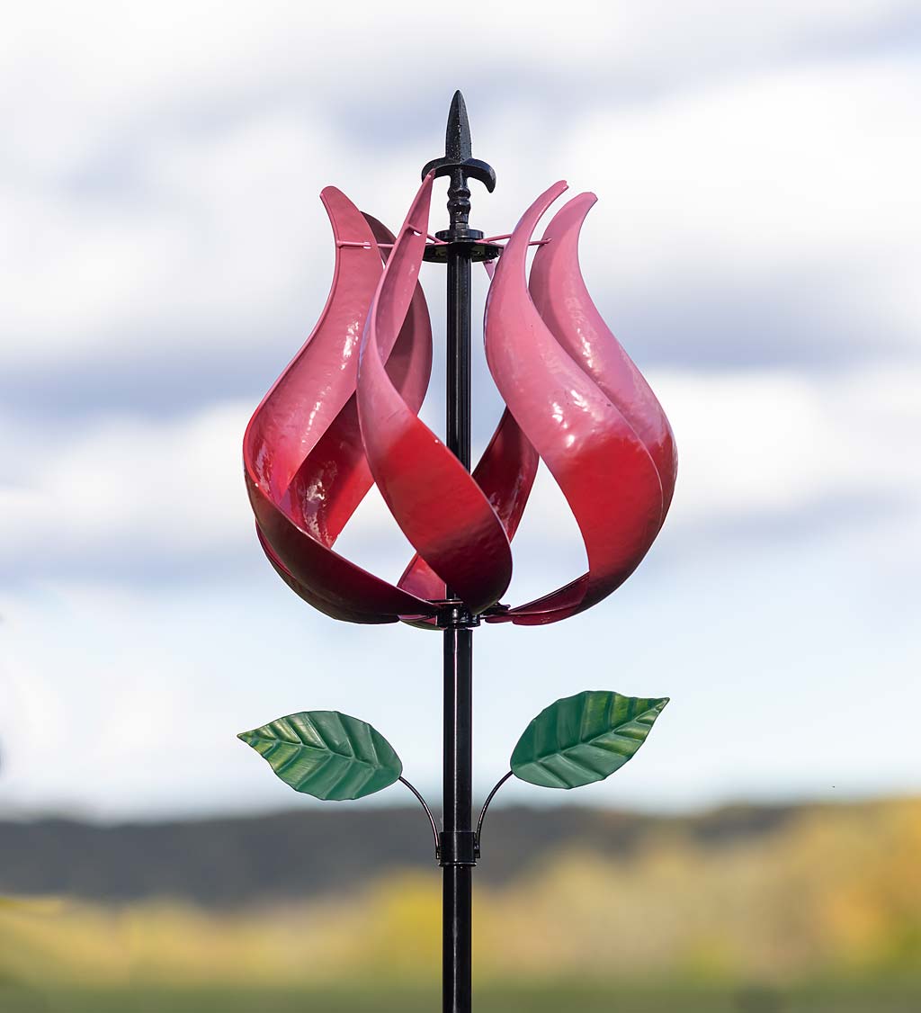 Metal Tulip Vertical Wind Spinner