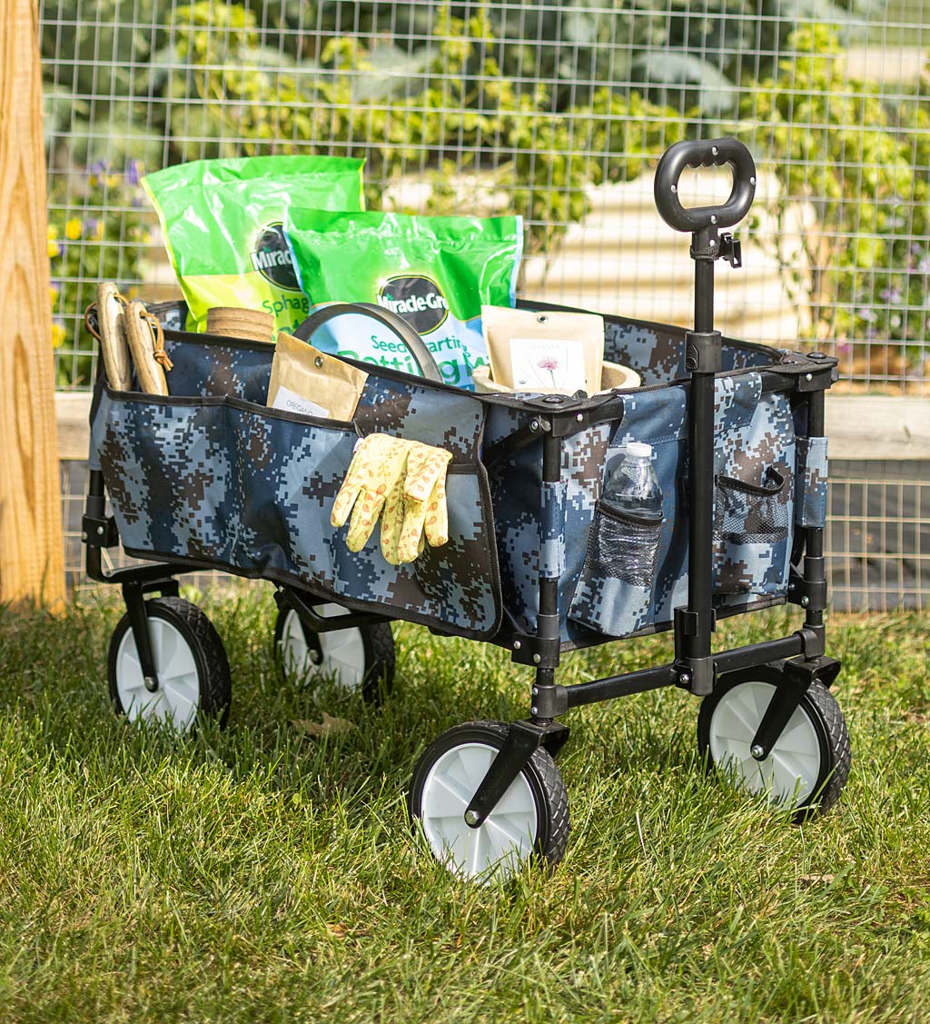 Foldable Garden Utility Wagon with Wheels and Handle