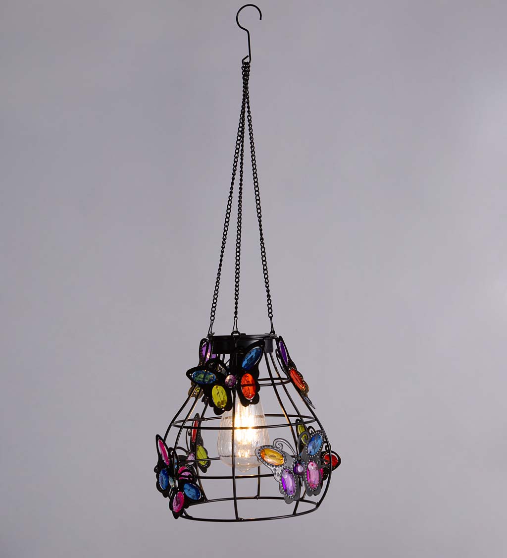 Hanging Solar Cage Lamps with Jeweled Designs