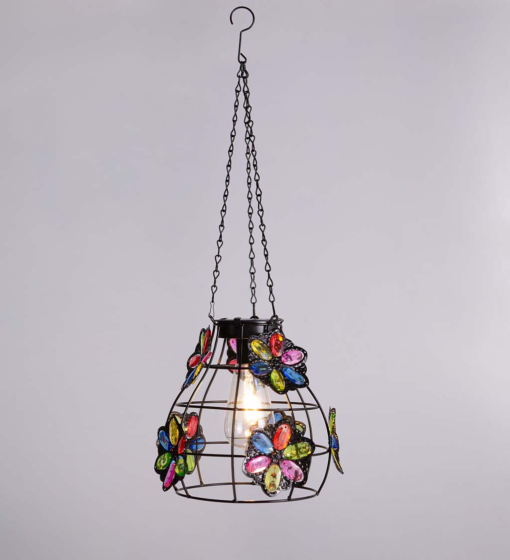 Hanging Solar Cage Lamps with Jeweled Designs