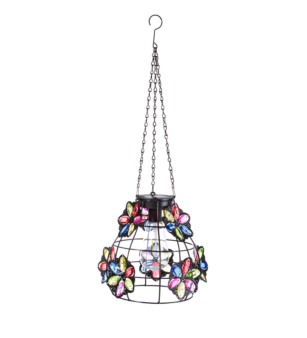 Hanging Solar Cage Lamps with Jeweled Designs