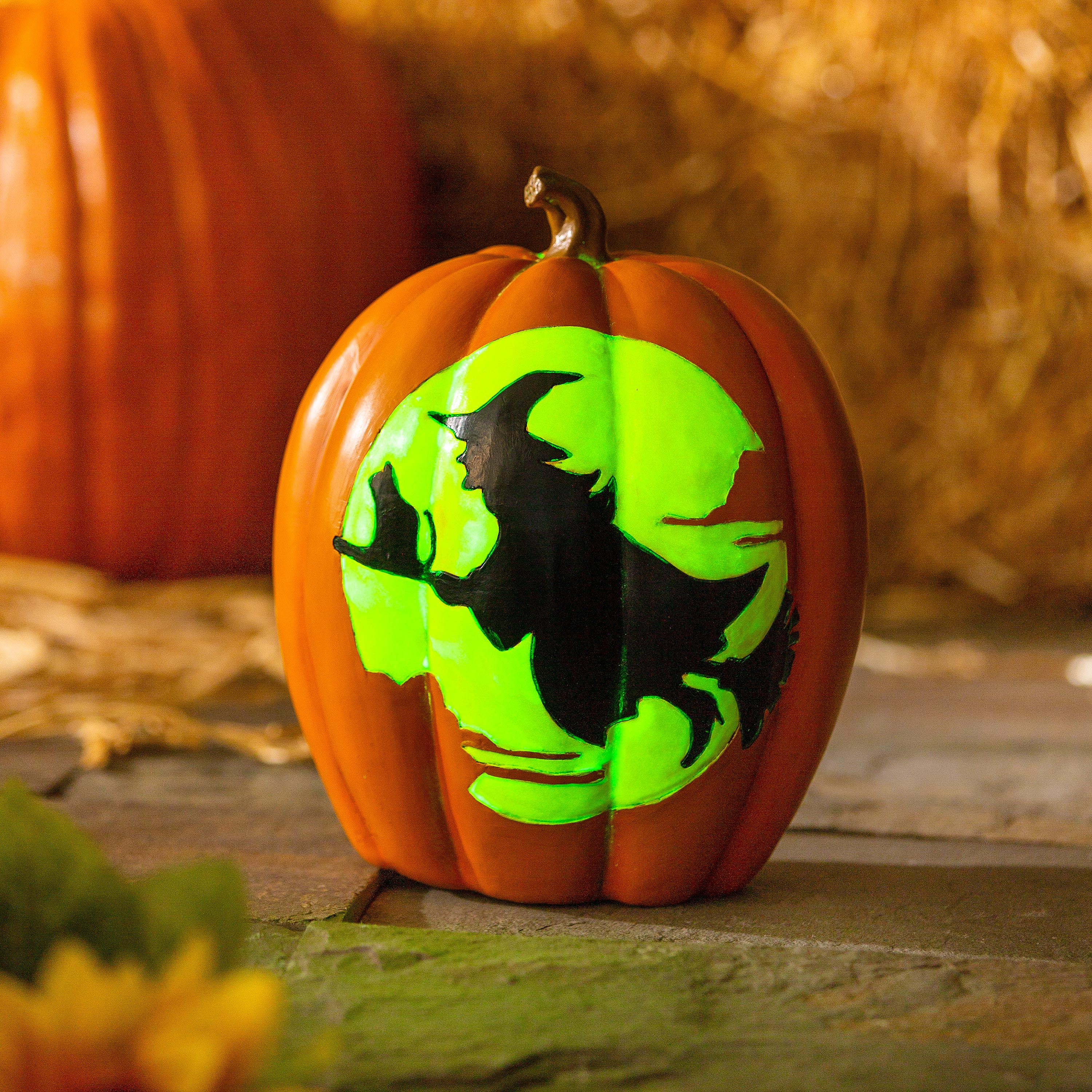 Glow-In-The-Dark Pumpkin with Witch and Moon