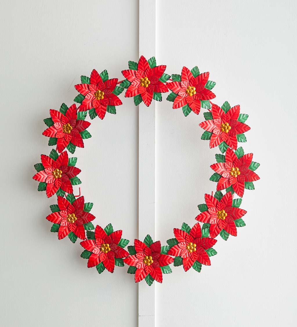 Poinsettia Merry Christmas Metal Wreath