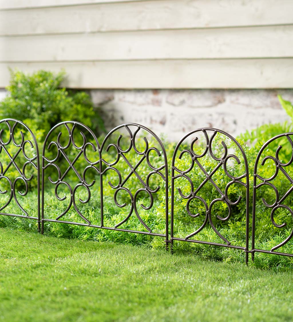 Scrollwork Wrought Iron Edging with Ground Stakes and Gunmetal Finish