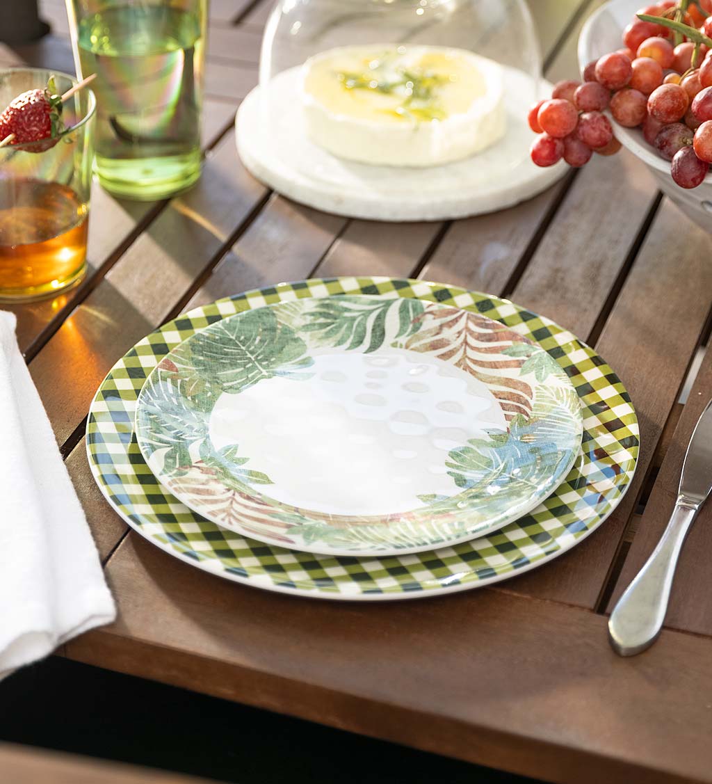 Moss Gingham Melamine Dinner Plates, Set of 6