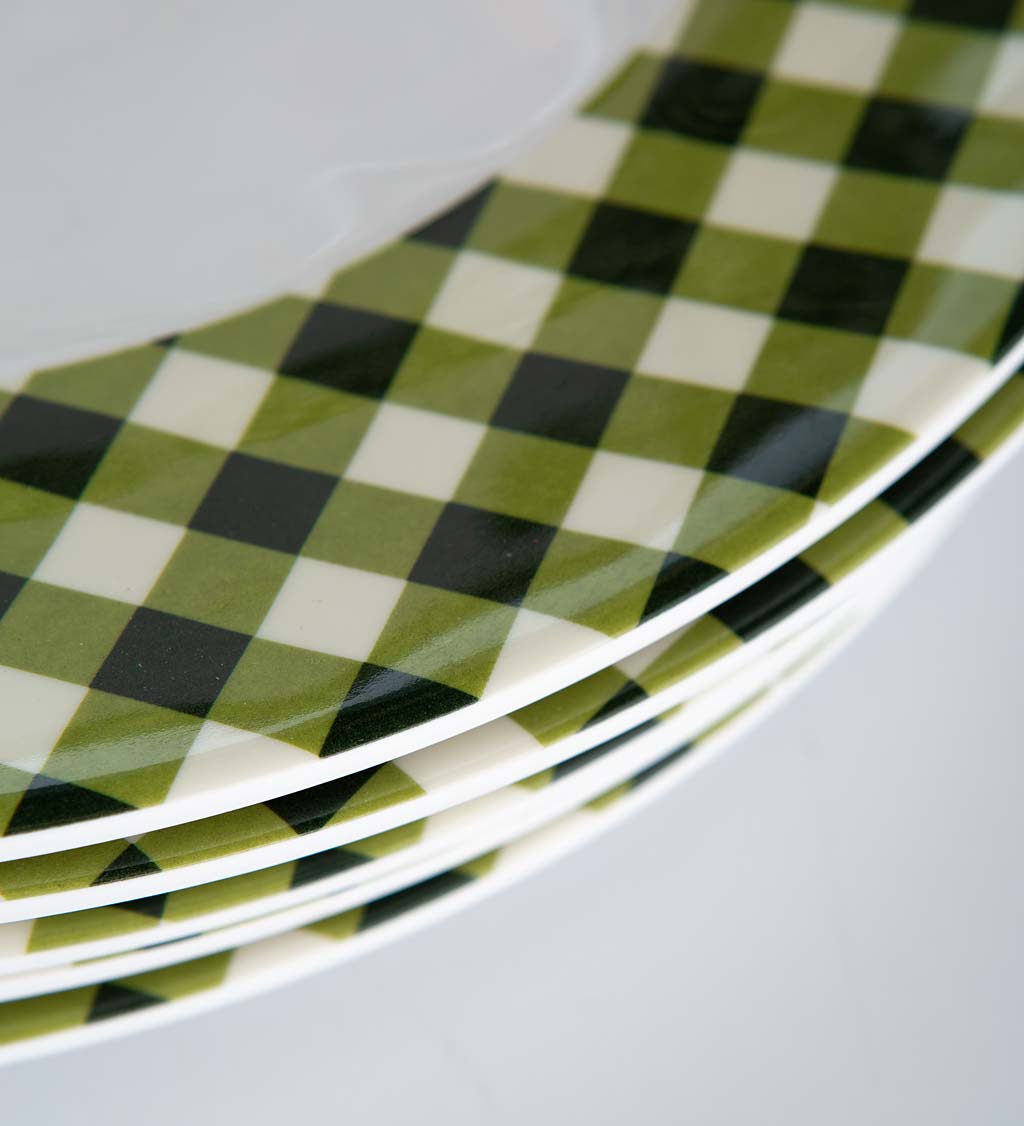 Moss Gingham Melamine Dinner Plates, Set of 6