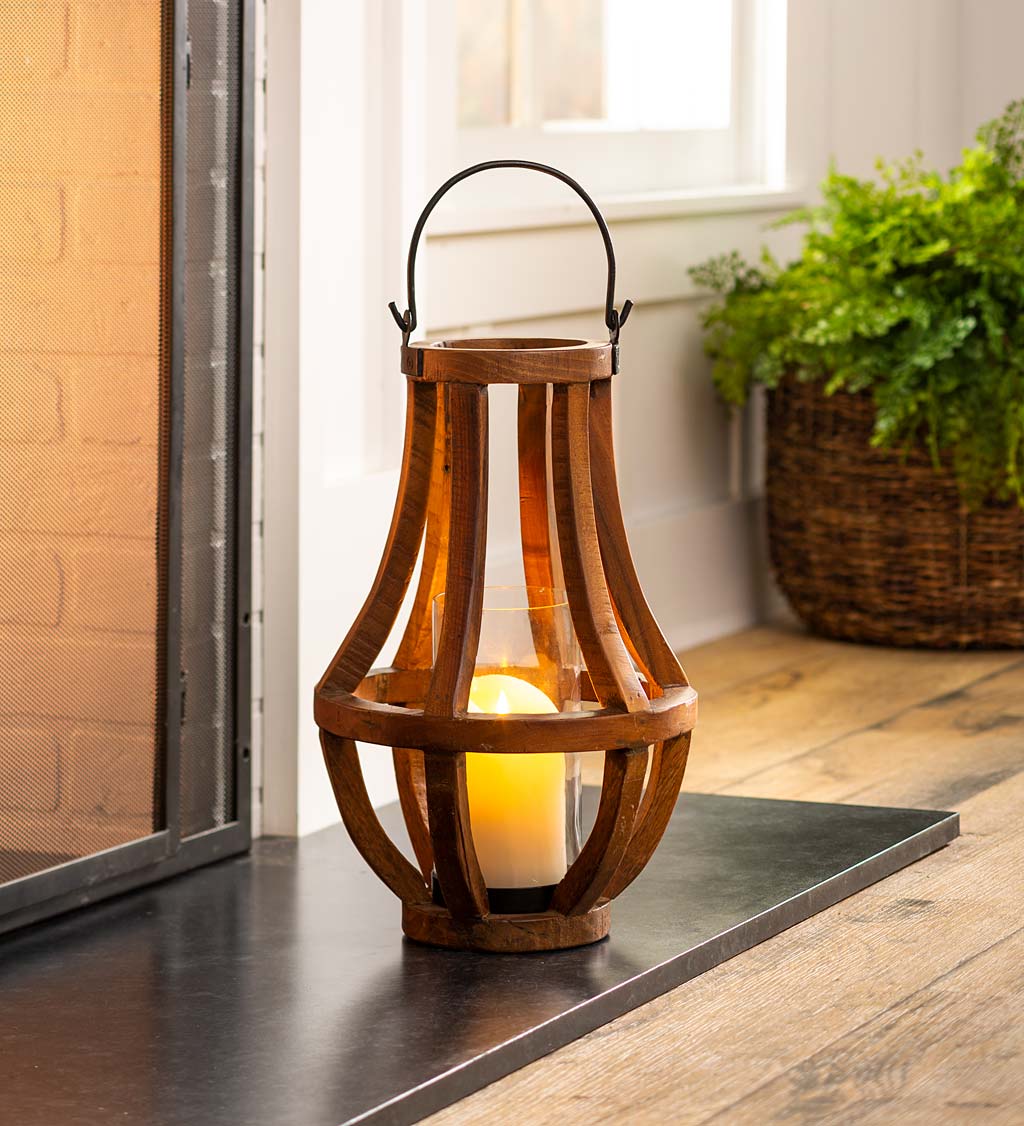 Small Artisanal Reclaimed Wood Lantern With Glass Cylinder