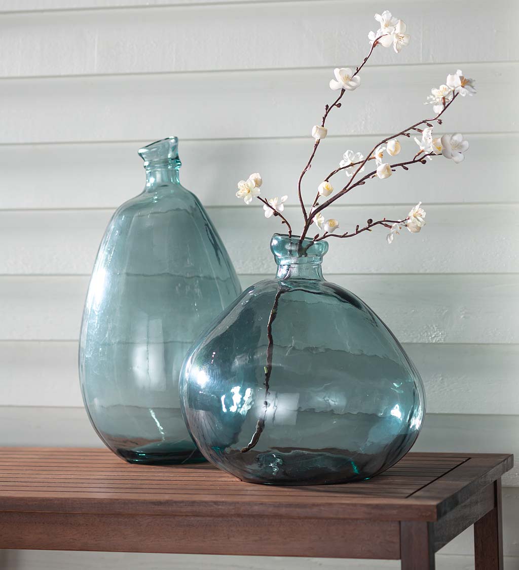 Smoky Blue Recycled Glass Balloon Vase