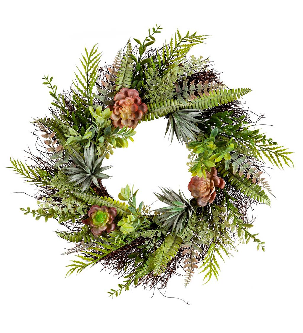 Faux Succulent and Fern Wreath