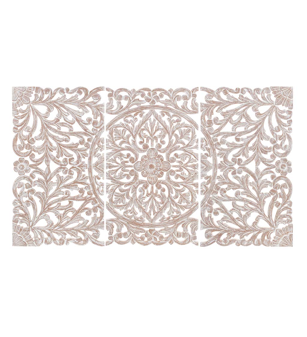 Three Panel White Washed Floral Wall Art