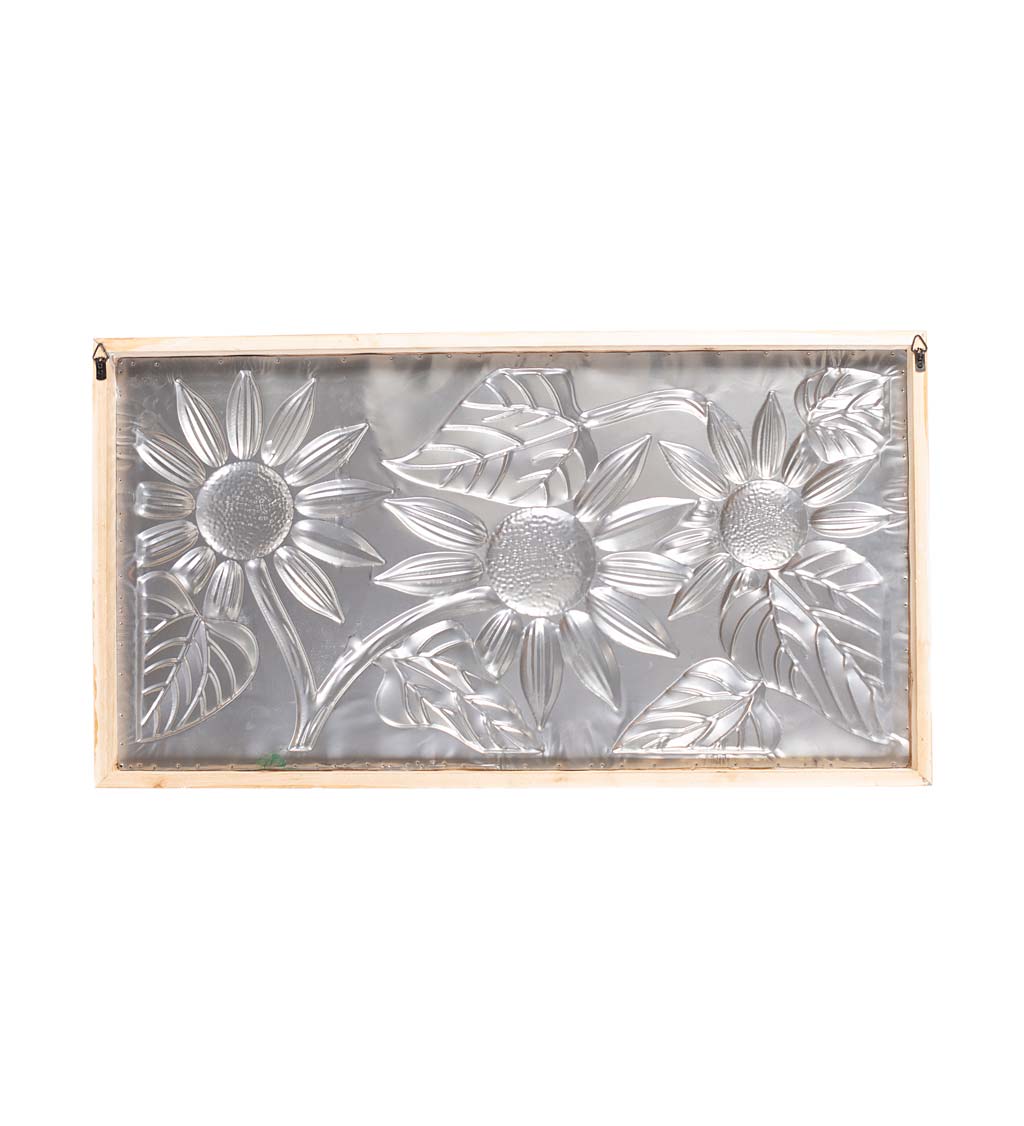 Sunflower Embossed Metal Wall Décor with Wood Frame