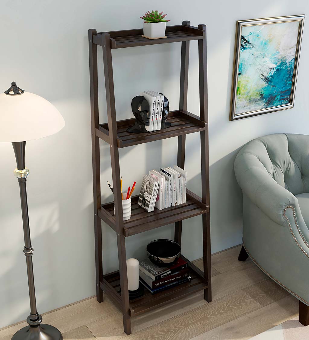 Farmhouse 4-Tier Wooden Leaning Ladder Shelf