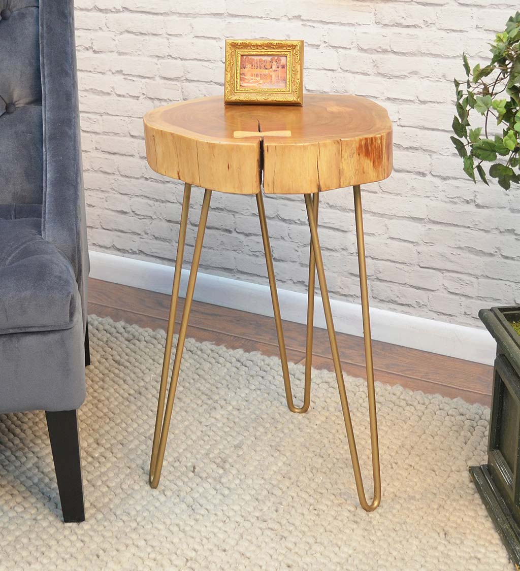 Live Edge Acacia Wood Accent Table with Hairpin Legs