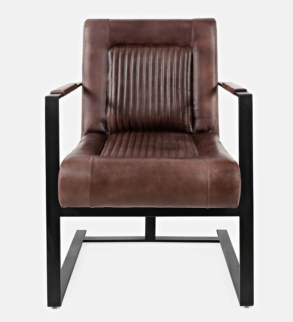 Wayne Leather and Steel Accent Chair - Dark Sienna