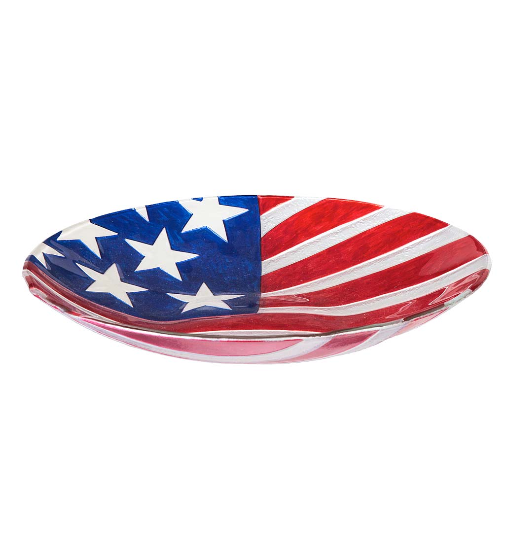 Americana Glass Flag Birdbath Basin