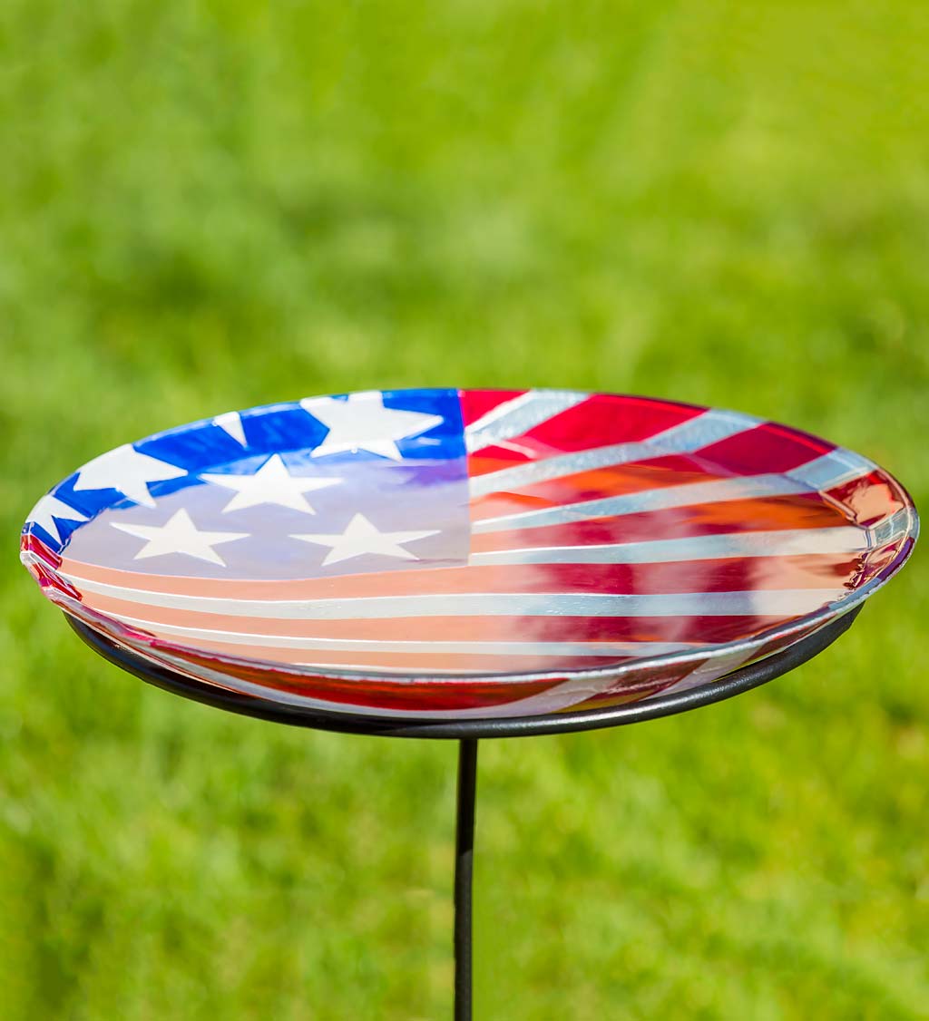 Americana Glass Flag Birdbath Basin