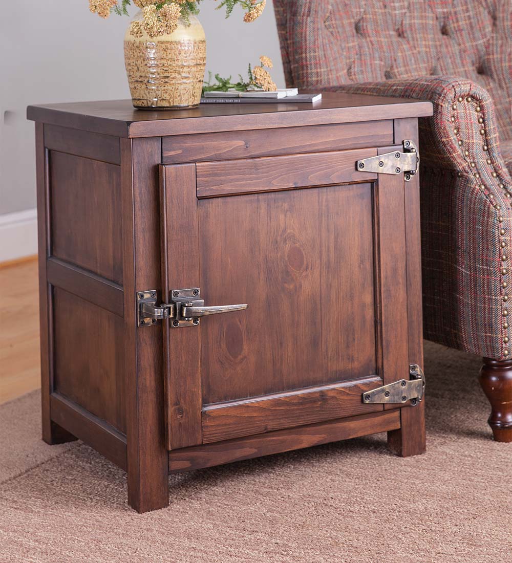 Portland Ice Box Wood Storage Side Table with Replica Hardware