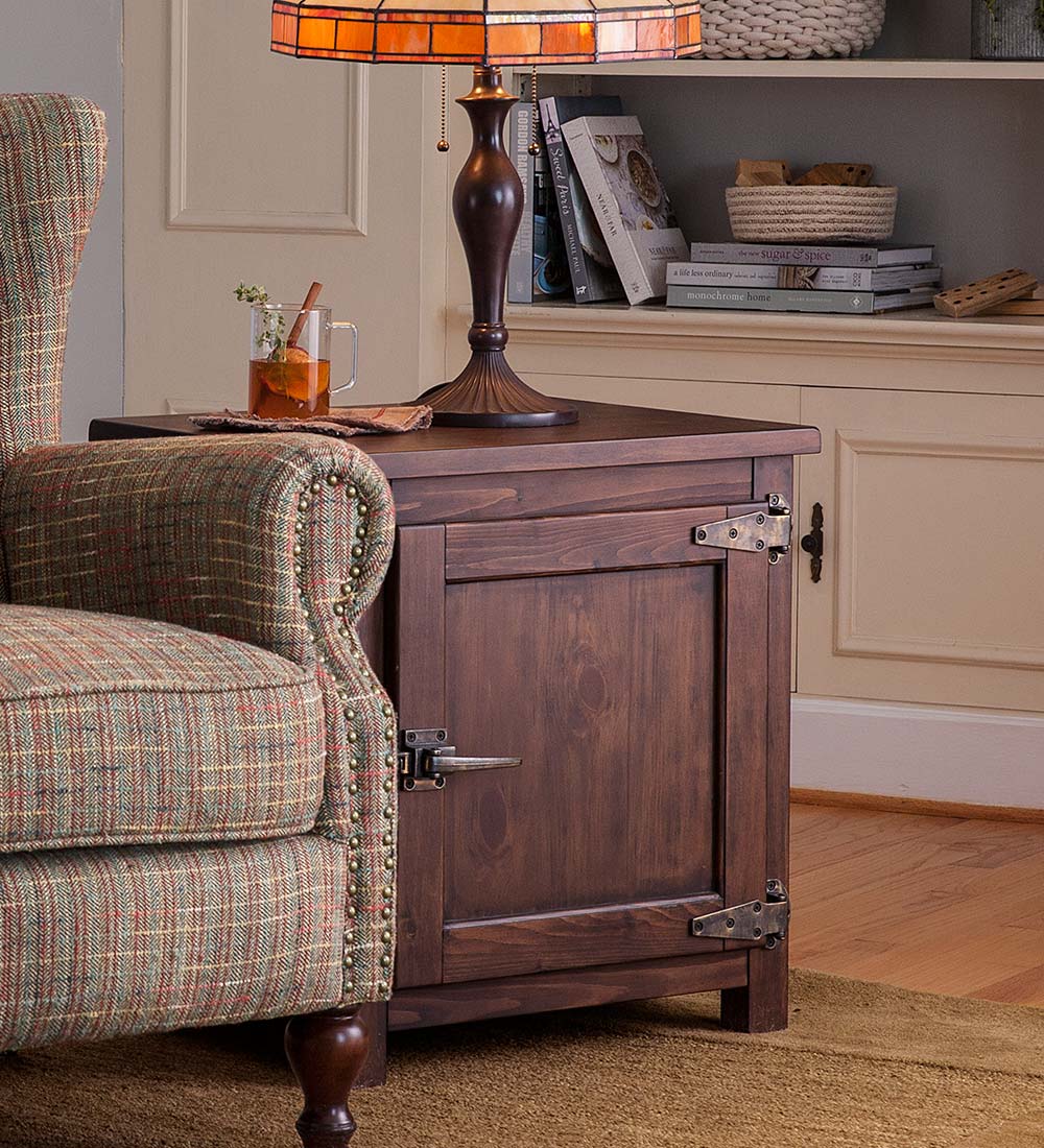 Portland Ice Box Wood Storage Side Table with Replica Hardware