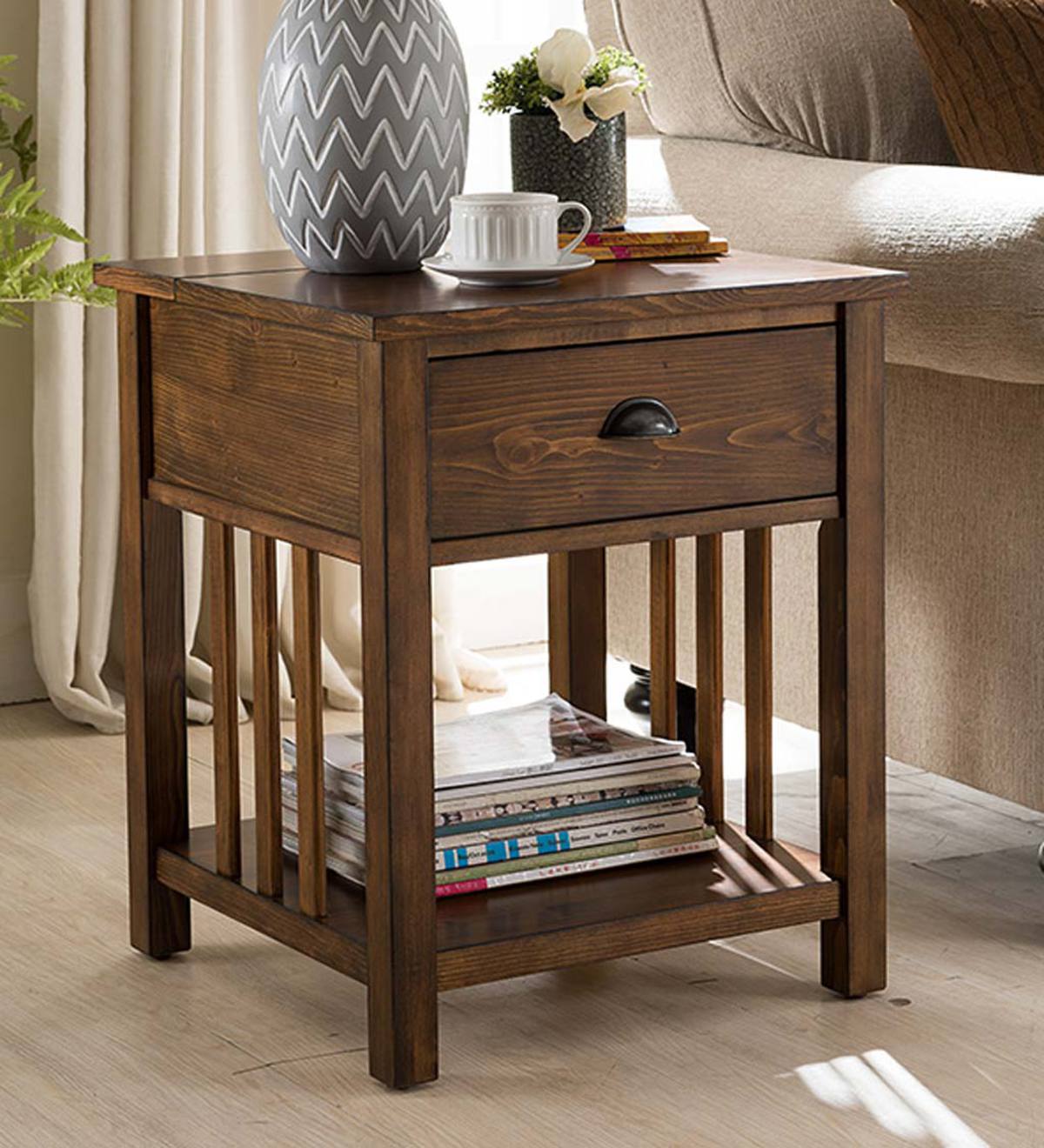 Arts and Crafts Mission Side Table with Charging Station